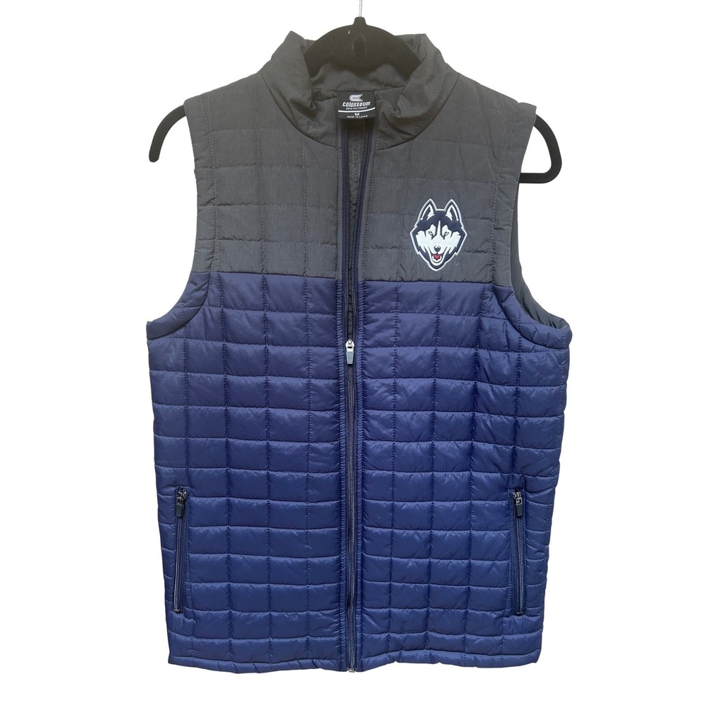 Colosseum UConn Huskies Mens Puffer Vest Navy Gray Quilted Full Zip Size Medium